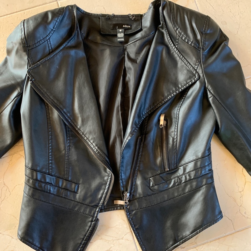Aqua vegan leather jacket